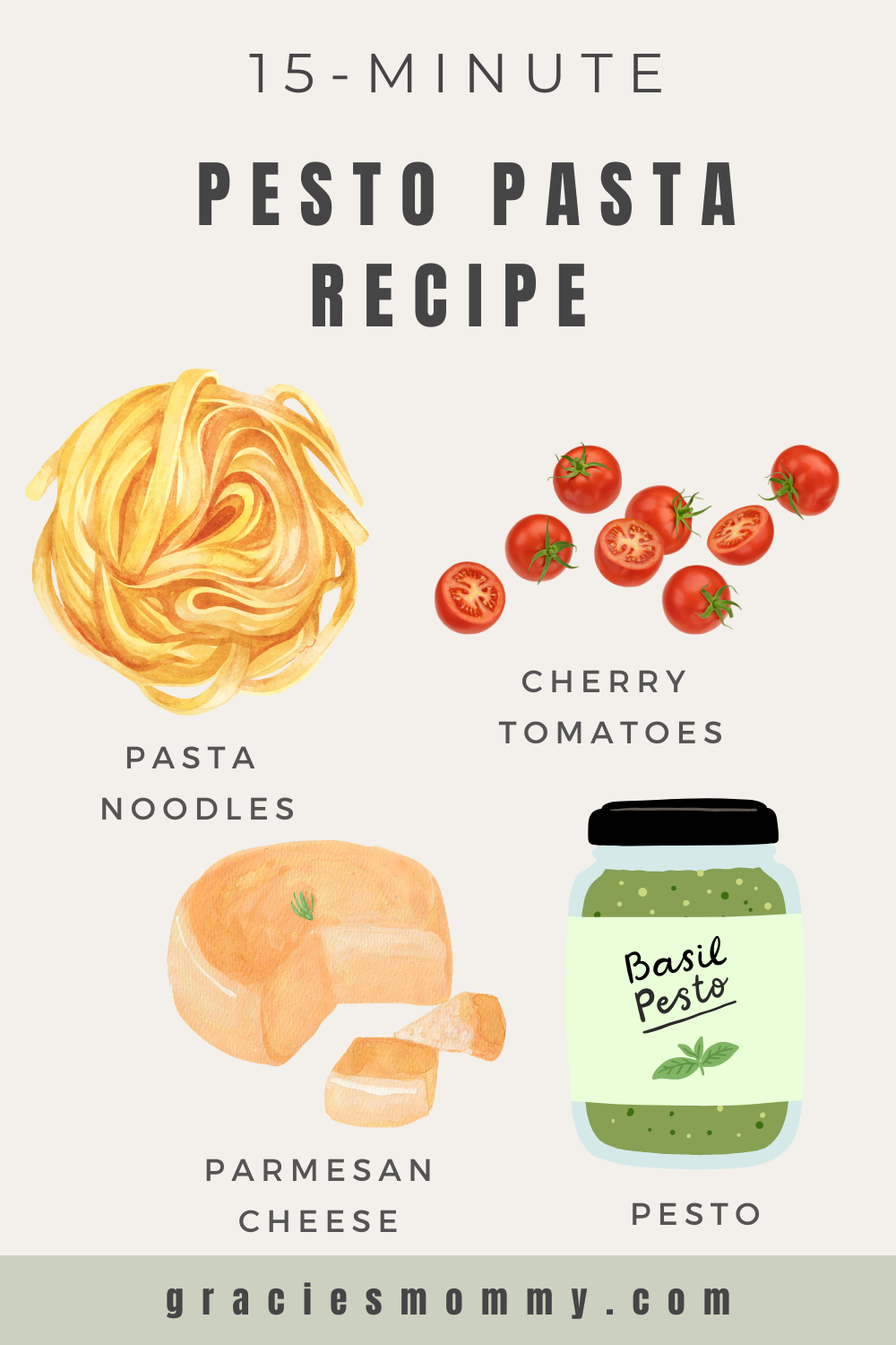 pesto pasta recipe blog post graphic